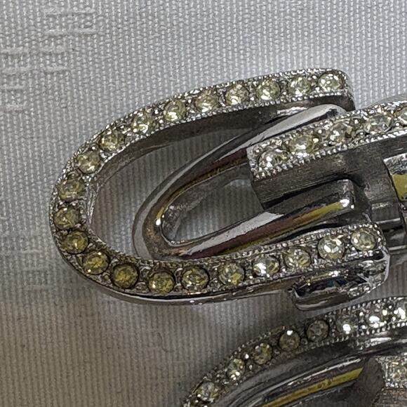 Vintage Trifari Rhinestone Clip On Earrings Art Deco Glamorous Chic Dressy - Picture 7 of 10